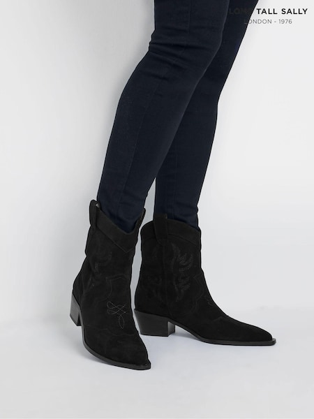 Long Tall Sally Dark black Western Stitch Detail Boots (AK3431) | AED215