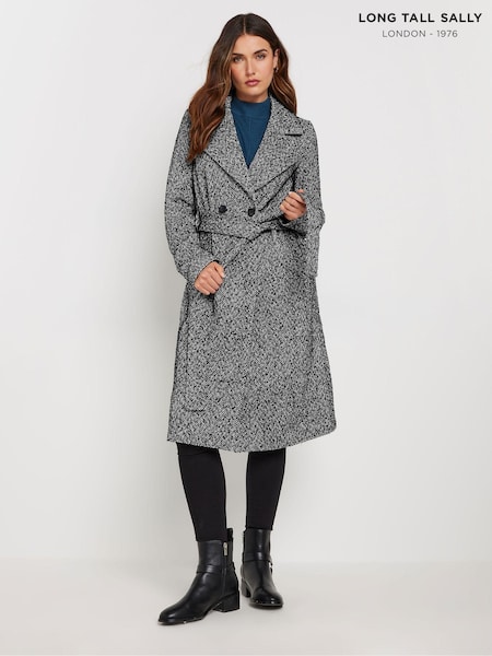 Long Tall Sally Black Herringbone Wrap Coat (AK3448) | €85