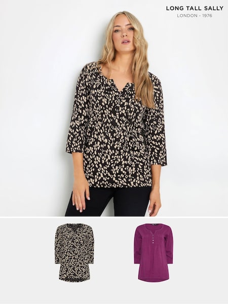 Long Tall Sally 3/4 Sleeve Pintuck Henley 100% Cotton Tops 2 Pack (AK3468) | 55 €