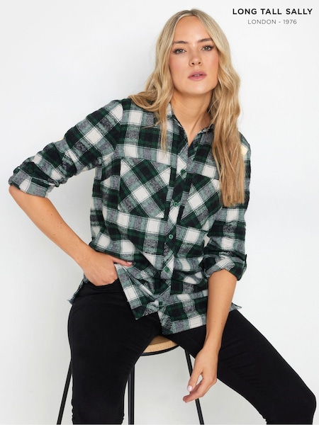 Long Tall Sally Green 100% Cotton Check Shirt (AK3477) | ₪151