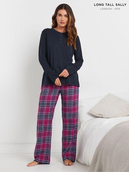 Long Tall Sally Dark pink Check 100% Cotton Pyjamas Joggers (AK3486) | AED81
