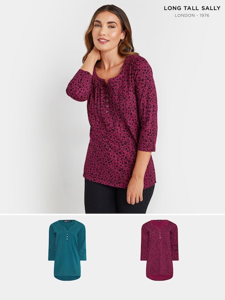 Long Tall Sally 3/4 Sleeve Pintuck Henley 100% Cotton Tops 2 Pack (AK3493) | 30 €