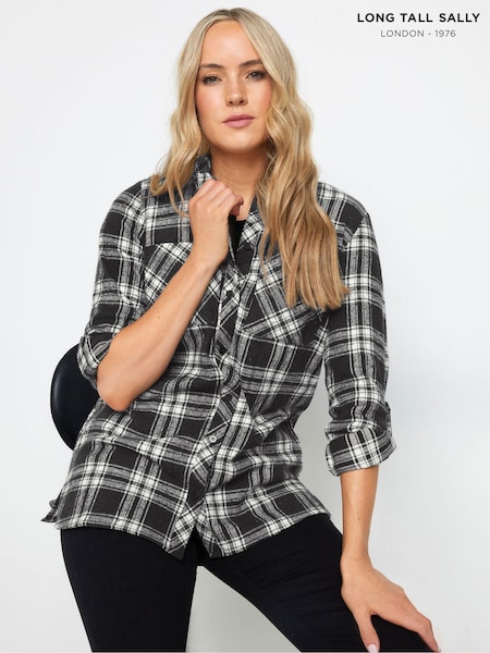 Long Tall Sally Black 100% Cotton Check Shirt (AK3497) | ₪151
