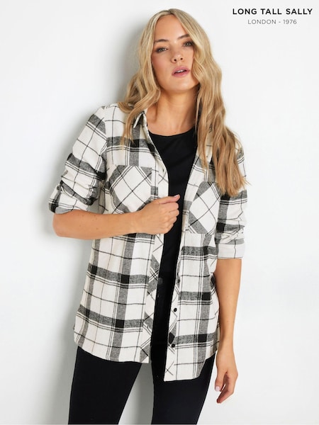 Long Tall Sally Cream 100% Cotton Check Shirt (AK3501) | ₪151