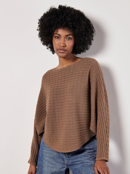 Apricot Brown Cable Stripe Batwing Jumper (AK3504) | €44