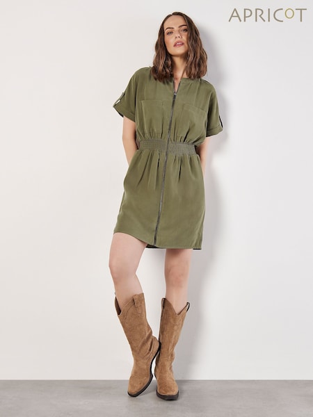 Apricot Green Zip Up Utility Dress (AK3508) | €59