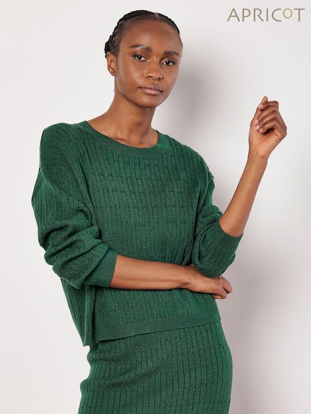 Apricot Green Fine Gauge Cable Batwing Jumper (AK3512) | €44