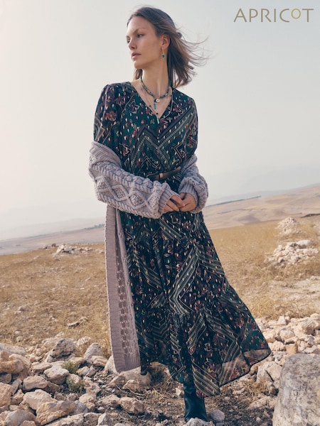 Apricot Green Flower Orchestra Gold Maxi Dress (AK3520) | €34