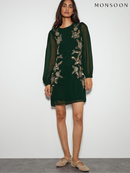 Monsoon Green Emma Embellished Tunic Dress (AK3551) | 371 QAR