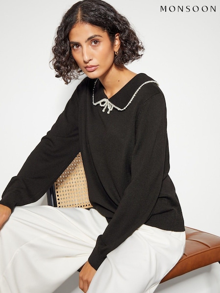 Negru - Monsoon Clara Guler Pulover (AK3560) | 288 LEI