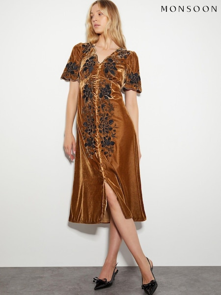 Monsoon Cleo Embroidered Velvet Dress (AK3562) | 322 LEI