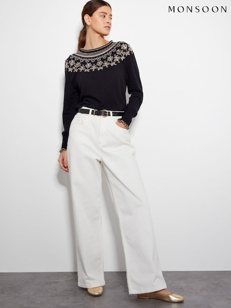 Monsoon Black Flo Sequin Fair Isle Pattern Jumper (AK3563) | €47.50