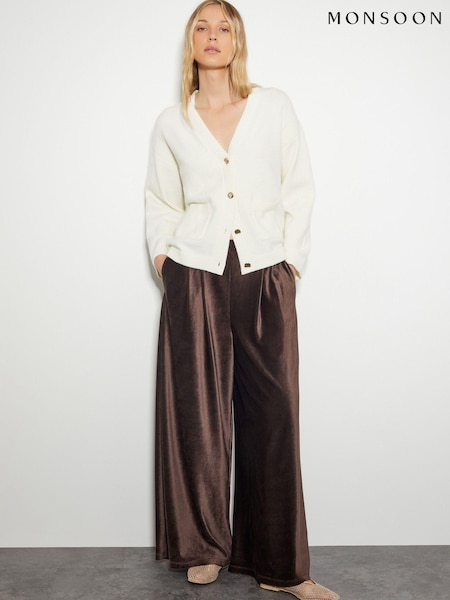Monsoon Brown Shay Rib Velour Wide Leg Trousers (AK3564) | AED273
