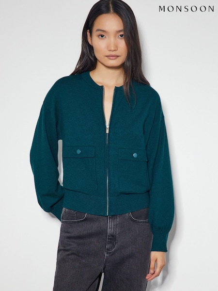Albastru - Jachetă bomber din tricot Monsoon Nora (AK3589) | 288 LEI