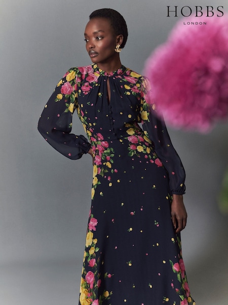 Hobbs Blue Eva Silk Dress (AK3604) | AED1,016
