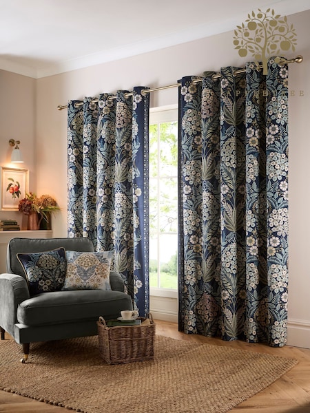 Appletree Navy Evelina Velvet Lined Pair of Eyelet Curtains (AK3664) | €85 - €170