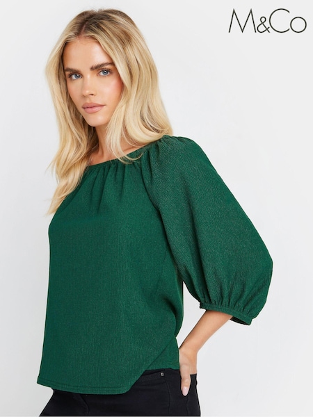 M&Co Green Petite Tree Bark Bardot Top (AK3695) | €43