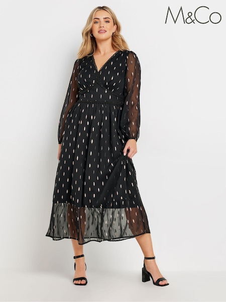 M&Co Black Metallic V-Neck Midaxi Dress (AK3704) | 133 QAR