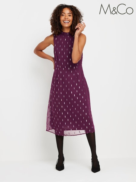 M&Co Purple Metallic High Neck Dress (AK3707) | €63