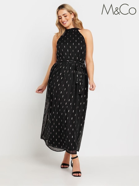 M&Co Black Metallic Choker Maxi Dress (AK3719) | 267 QAR