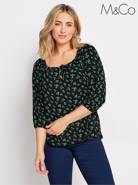 M&Co Black Leaf Floral Keyhole Front Top (AK3732) | R$ 275
