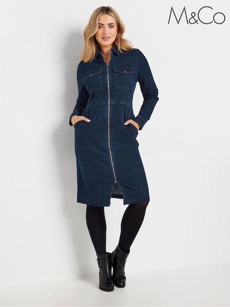 M&Co Blue Zip Through Denim Dress (AK3746) | €58