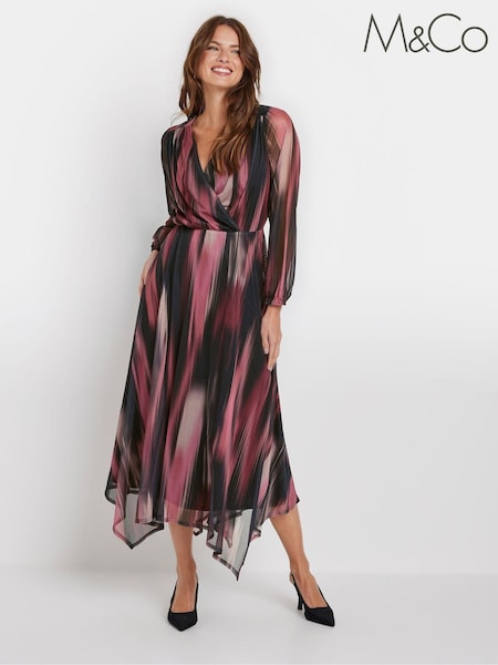 M&Co Black/Pink Blurred Print Wrap Mesh Dress (AK3749) | 247 QAR