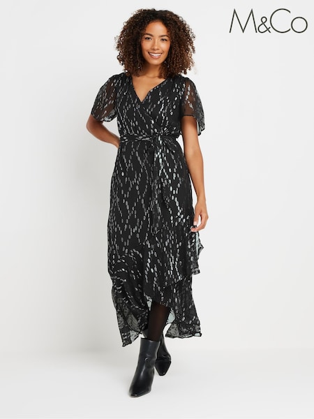 M&Co Black Metalic Ruffle Wrap Dress (AK3751) | €72
