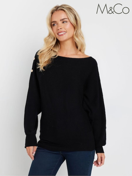 M&Co Petite Ribbed Button Detail Jumper (AK3753) | 161 LEI
