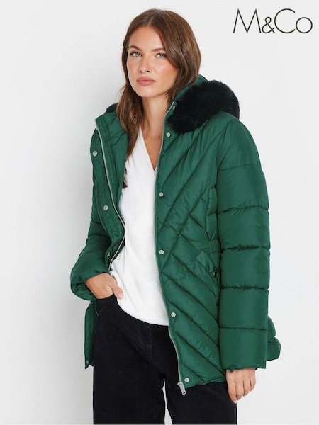M&Co Green Puffer Faux Fur Hood Coat (AK3758) | €92