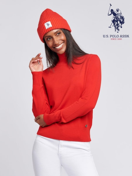 Alaranjado - U.S. Polo Assn Womens Roll Neck Fine Knit Jumper (AK3796) | R$ 640