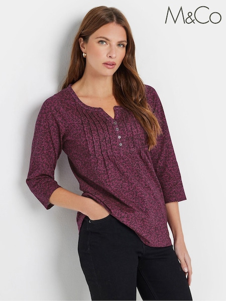 Violet - Top Henley M&Co 3/4 mânecă 100% bumbac (AK3806) | 179 LEI