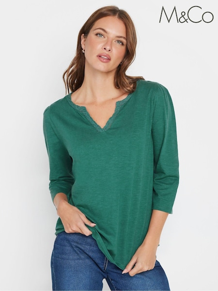M&Co Blue 100% Cotton Lace Trim Top (AK3811) | OMR5