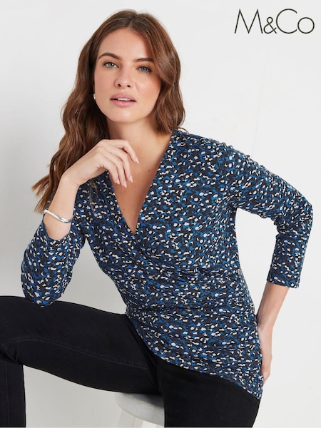M&Co 3/4 Sleeve Wrap Top (AK3818) | 171 LEI