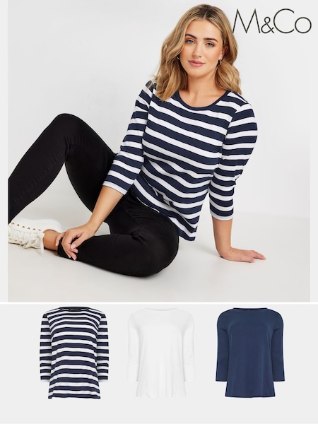 M&Co Blue Crew Neck 100% Cotton T-Shirts 3 Pack (AK3824) | €58
