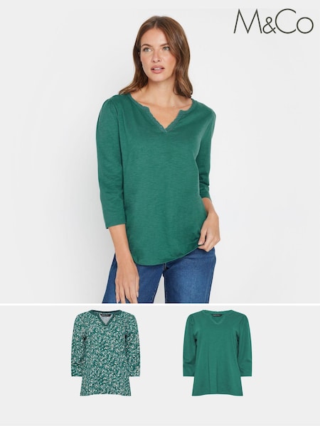 M&Co 3/4 Sleeve 100% Cotton Tops 2 Pack (AK3834) | 57 €