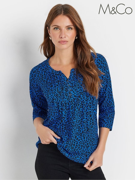 M&Co Blue 100% Cotton Henley Top (AK3863) | €31