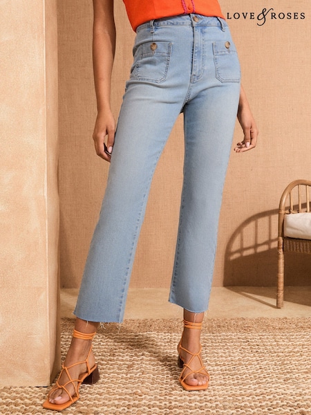 Valkaisuainepesu - Love & Roses Crop Straight Leg Jeans With Patch Pocket (AK3878) | €76