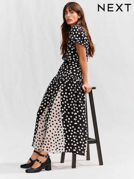 Mono Spot Short Sleeve Crew Neck Spliced Midi Dress (AK3972) | €104
