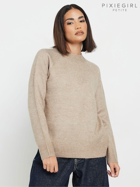 PixieGirl Petite Brown Crew Neck Raglan Jumper (AK4041) | $51