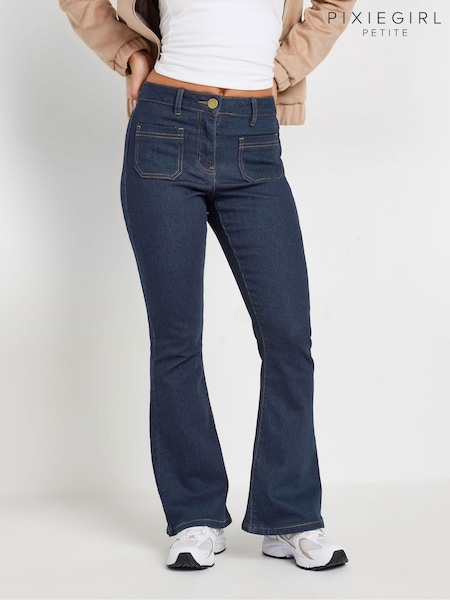 PixieGirl Petite Blue Indigo Patch Pkt Kick Flare Jean (AK4051) | $67