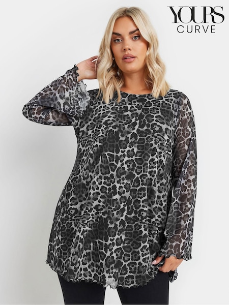 Yours Curve Mesh Flute Sleeve Leopard Print Top (AK4052) | ‏181‏₪