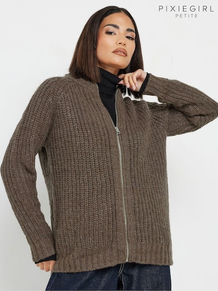PixieGirl Petite Brown Knitted Bomber Jacket (AK4055) | €52