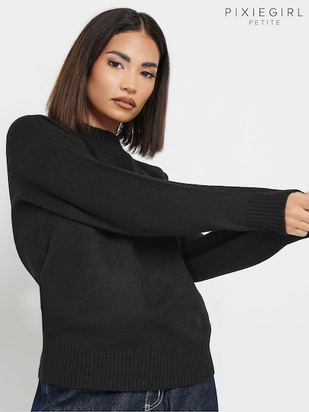 PixieGirl Petite Black Crew Neck Raglan Jumper (AK4057) | $51