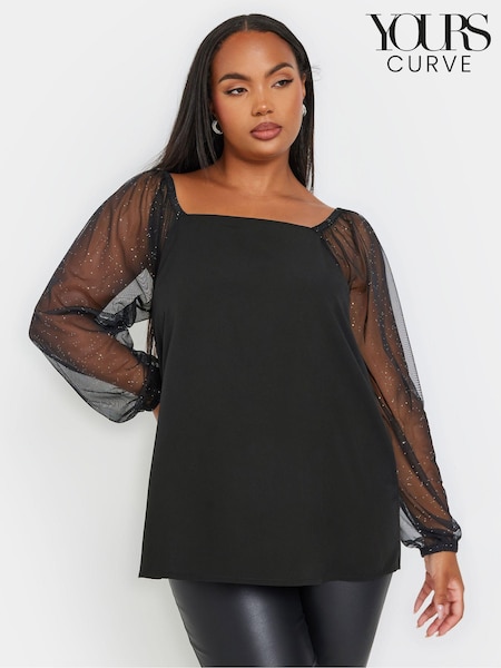 Yours Curve Black Square Neck Glitter Top (AK4072) | €38