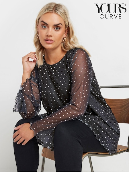 Yours Curve Black Mesh Flute Sleeve Top (AK4095) | €40