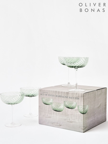 Oliver Bonas Green Elena Swirl Champagne Saucers Set of Four (AK4177) | €40
