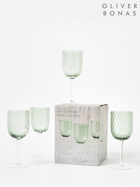 Oliver Bonas Green Elena Swirl Glass Wine Glasses Set of 4 (AK4193) | €40