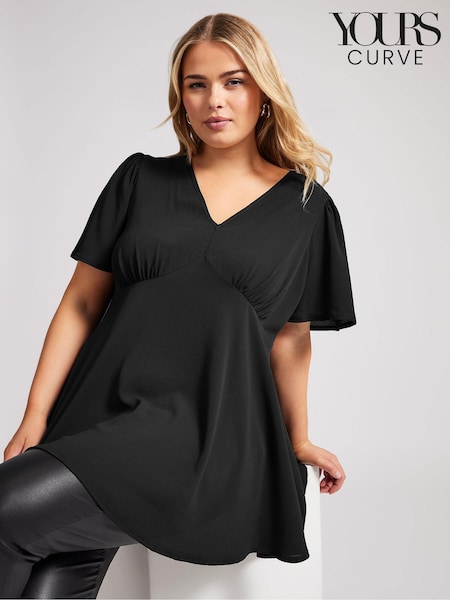Yours Curve Black London V-Neck Angel Sleeve Blouse (AK4207) | $63