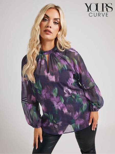 Yours Curve Blue/Purple London Keyhole Crochet Trim Blouse (AK4208) | €56